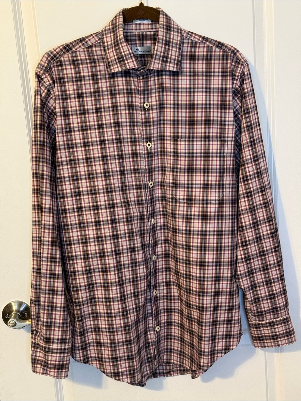 Peter Millar Plaid Button Front Shirt Men’s Medium Cotton Stretch Long Sleeve